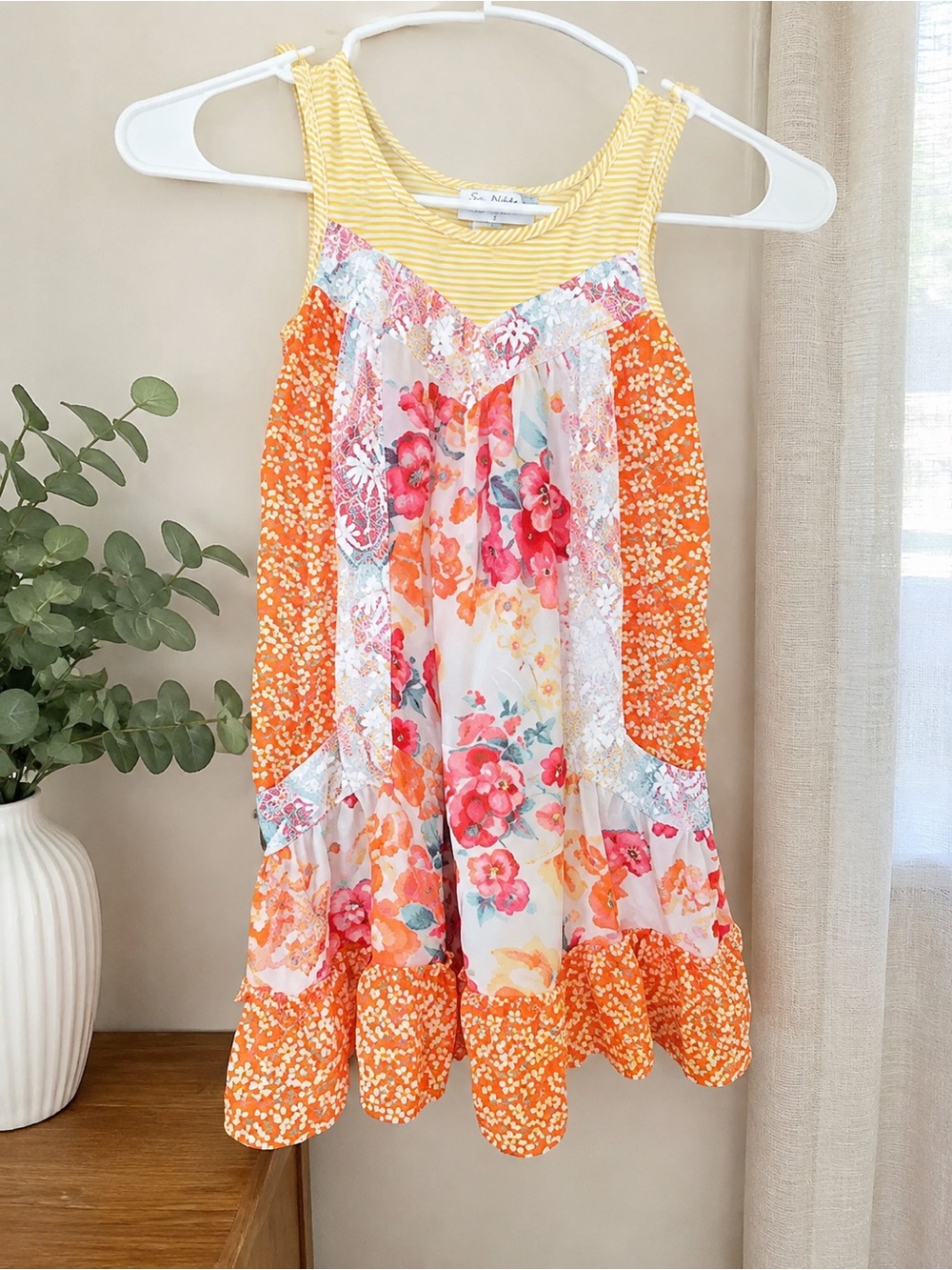 Jona Michelle Girls Size 5 Floral Patchwork Lace Ruffle Boho Sundress